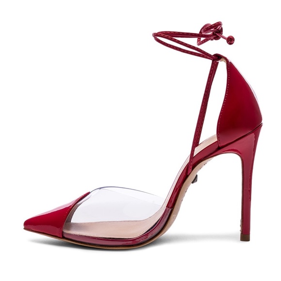 Schutz deep red patent leather and PVC ankle wrap heels - Picture 4 of 15